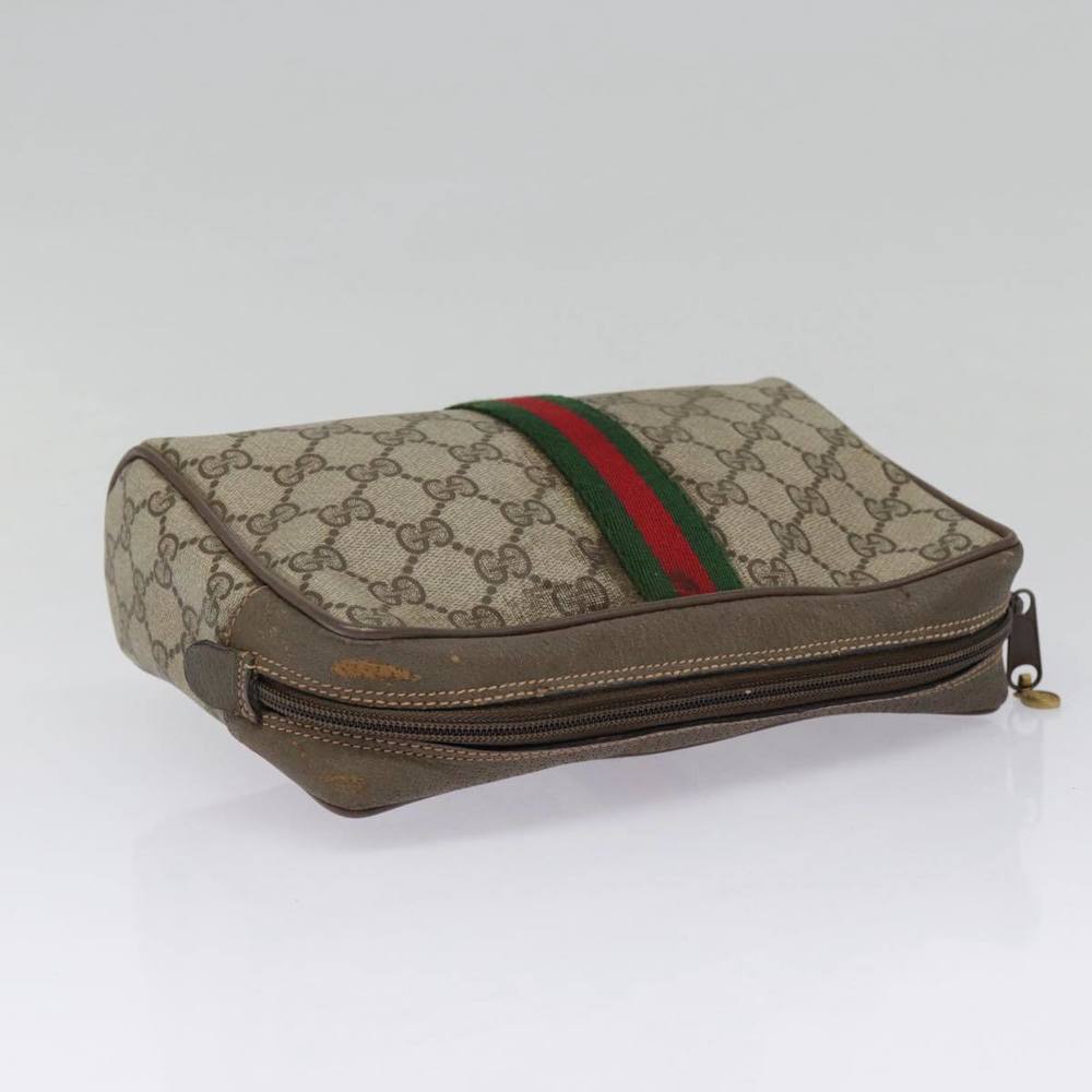 GUCCI GG Supreme Web Sherry Line Clutch Bag PVC Beige Red 89 01 012 Auth 90398 - Picture 5 of 16